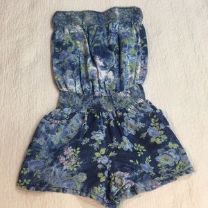 Denim style strapless romper- floral pattern